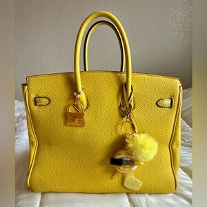 Classy Yellow Lips and Heels Charm l Yellow Pom Purse Accessory